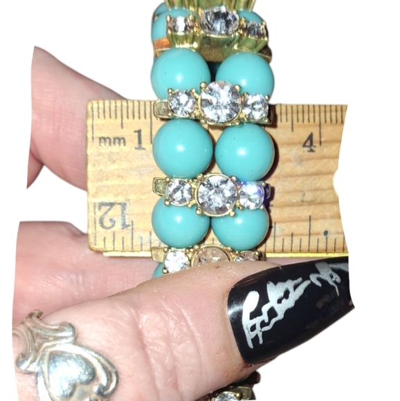 J. Crew Women's turquoise Ceramic Beaded double rhinestone Bracelet - Picture 3 of 9